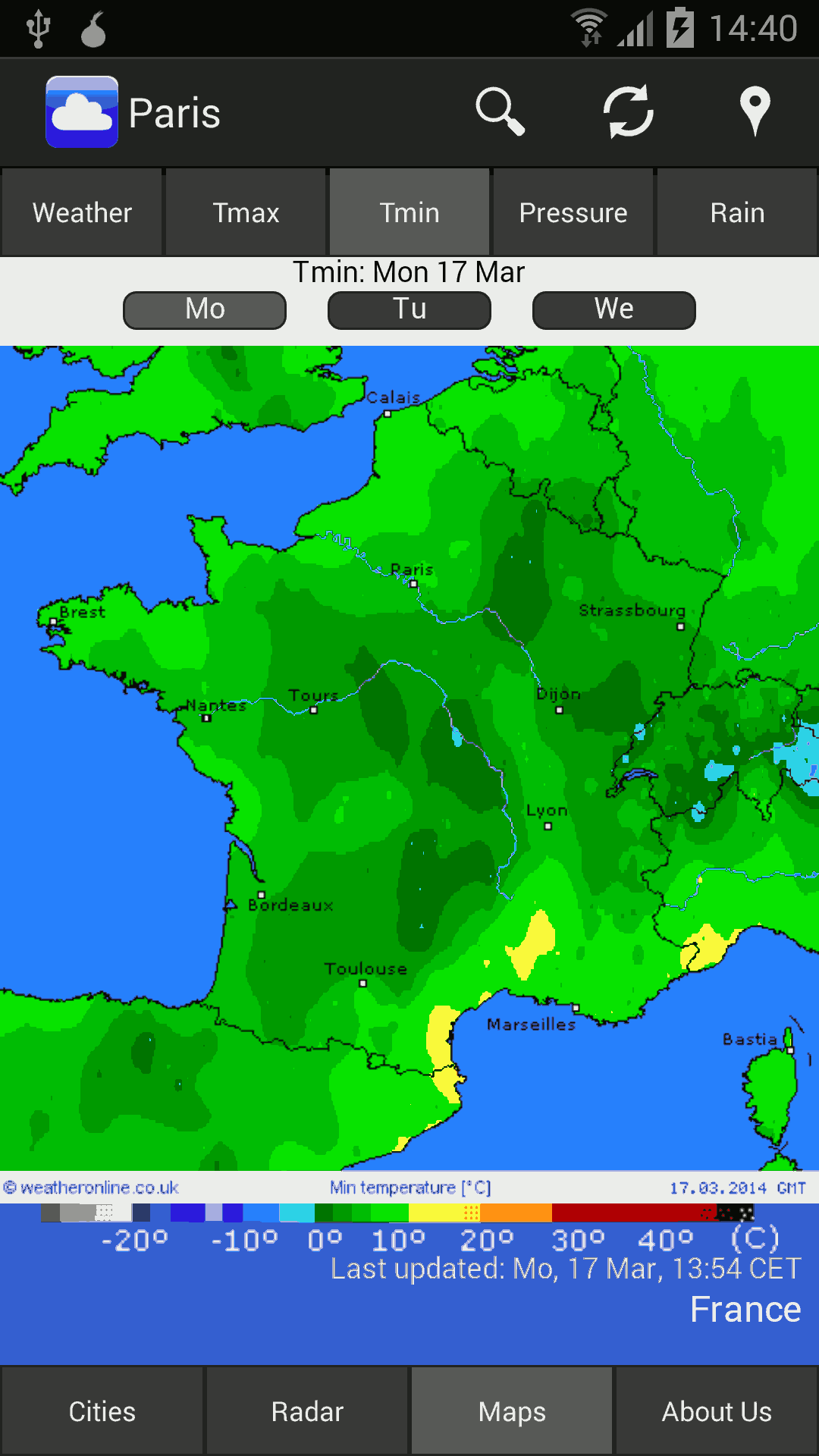 mobile temperature (min) map